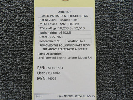 Lord LM-451-SA4 (Alt: 9912480-1) Lord 76005 Forward Engine Isolator Mount RH