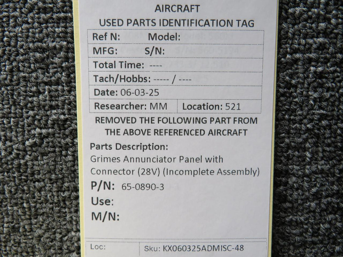 Grimes 65-0890-3 Grimes Annunciator Panel with Connector (28V) (Incomplete Assembly)