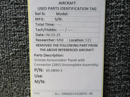 Grimes 65-0890-3 Grimes Annunciator Panel with Connector (28V) (Incomplete Assembly)