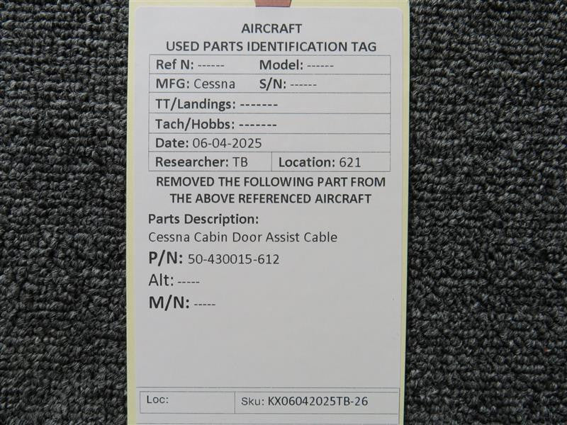 Cessna Aircraft Parts 50-430015-612 Cessna Cabin Door Assist Cable