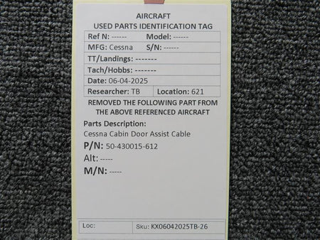 Cessna Aircraft Parts 50-430015-612 Cessna Cabin Door Assist Cable