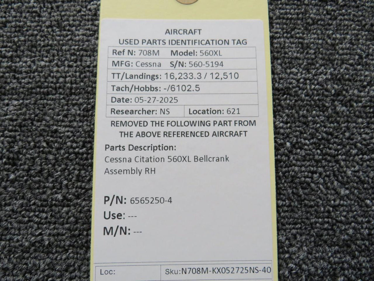Cessna Citation 6565250-4 Cessna Citation 560XL Bellcrank Assembly RH