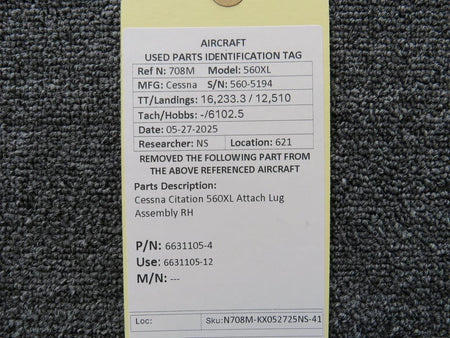 Cessna Citation 6631105-4 (Use: 6631105-12) Cessna Citation 560XL Attach Lug Assembly RH