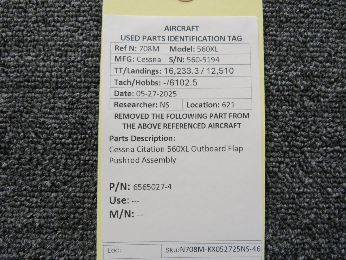 Cessna Citation 6565027-4 Cessna Citation 560XL Outboard Flap Pushrod Assembly