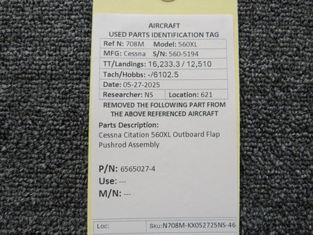 Cessna Citation 6565027-4 Cessna Citation 560XL Outboard Flap Pushrod Assembly