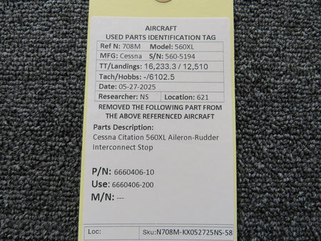 Cessna Citation 6660406-10 Cessna Citation 560XL Aileron-Rudder Interconnect Stop