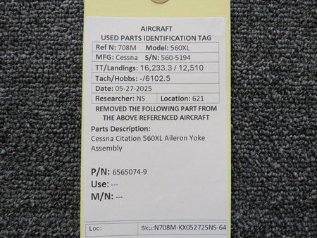 Cessna Citation 6565074-9 Cessna Citation 560XL Aileron Yoke Assembly