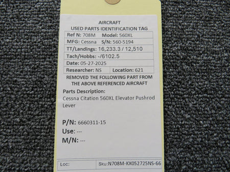 Cessna Citation 6660311-15 Cessna Citation 560XL Elevator Pushrod Lever