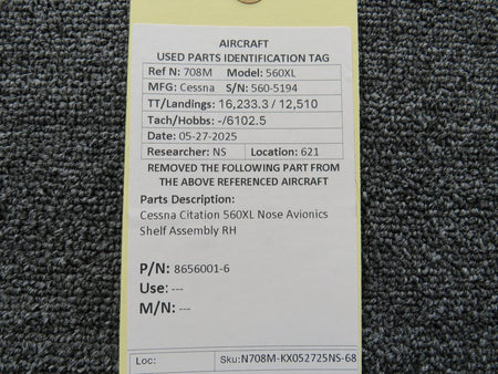 Cessna Citation 8656001-6 Cessna Citation 560XL Nose Avionics Shelf Assembly RH