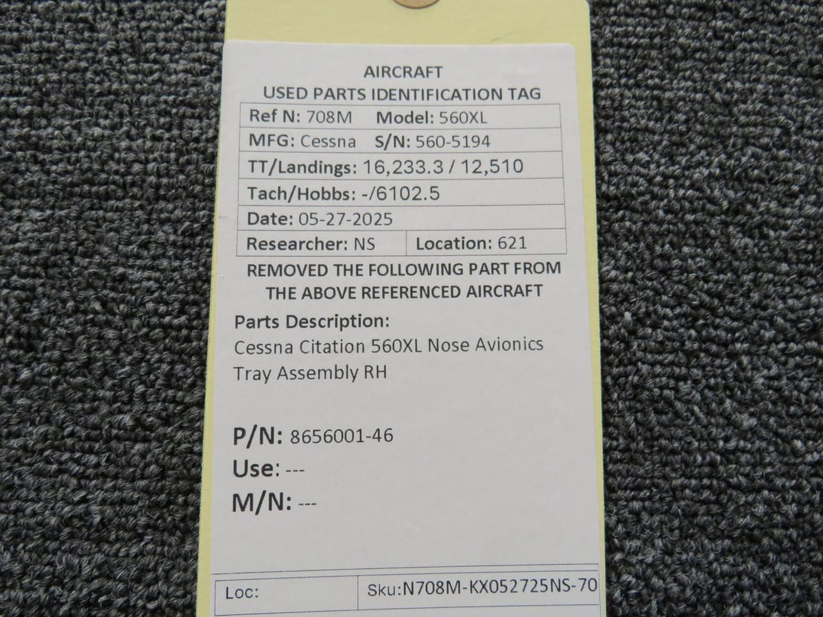 Cessna Citation 8656001-46 Cessna Citation 560XL Nose Avionics Tray Assembly RH