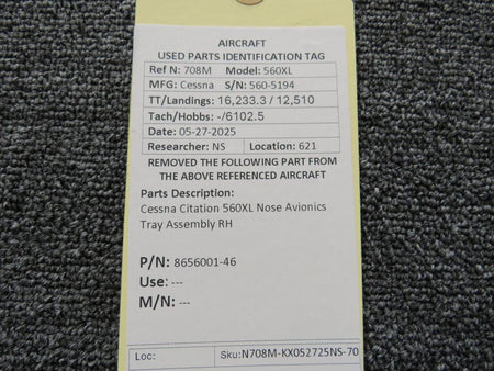 Cessna Citation 8656001-46 Cessna Citation 560XL Nose Avionics Tray Assembly RH