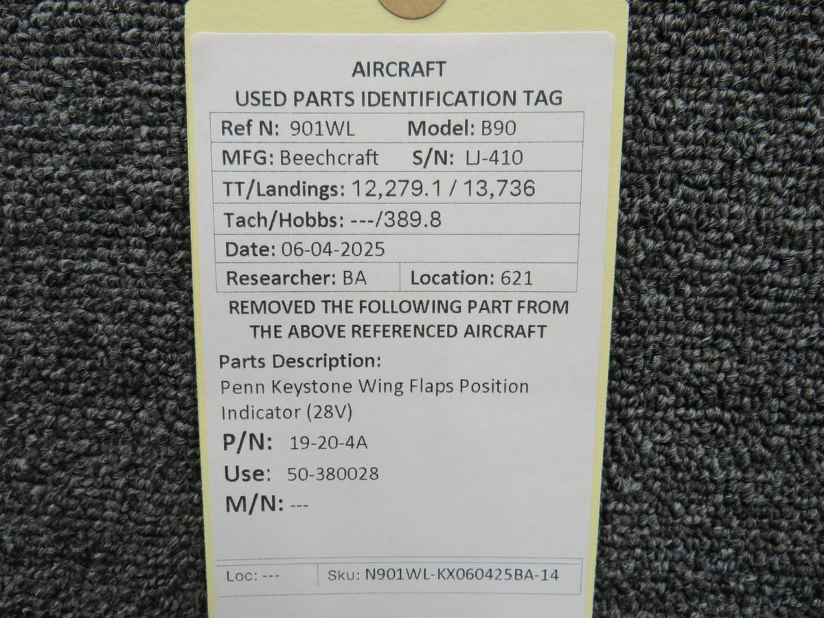 Penn Keystone 19-20-4A (Alt: 50-380028) Penn Keystone Wing Flaps Position Indicator (28V)