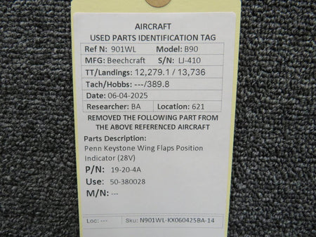 Penn Keystone 19-20-4A (Alt: 50-380028) Penn Keystone Wing Flaps Position Indicator (28V)