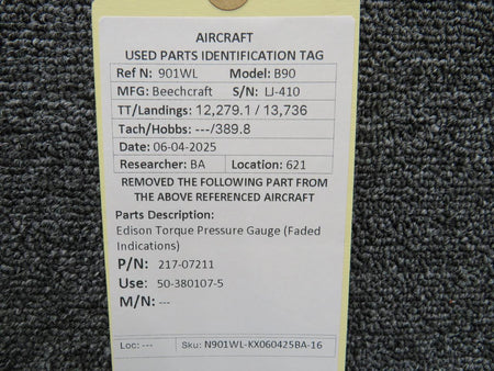 Edison 217-07211 (Alt: 50-380107-5) Edison Torque Pressure Gauge (Faded Indications)