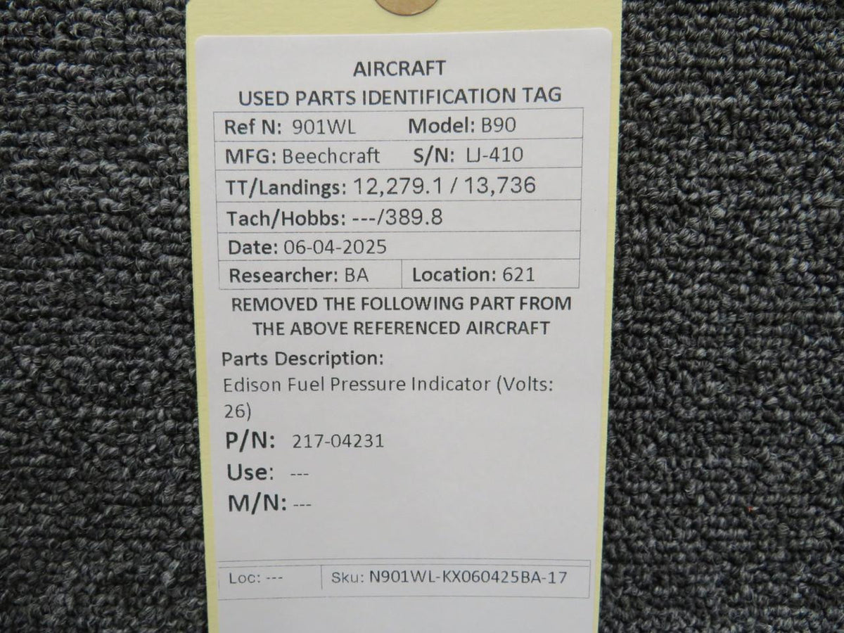 Edison 217-04231 Edison Fuel Pressure Indicator (Volts: 26)