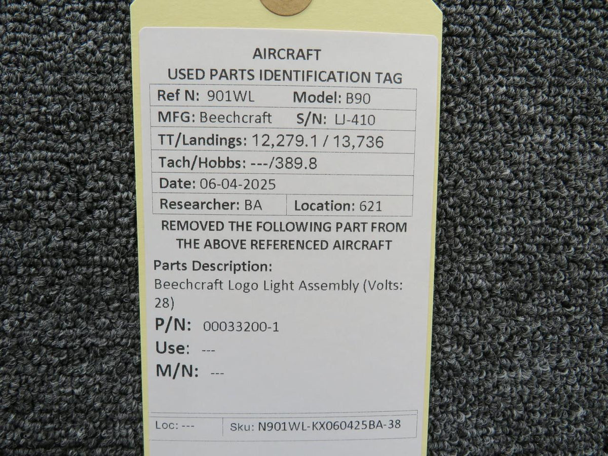 Beechcraft Parts 00033200-1 Beechcraft Logo Light Assembly (Volts: 28)
