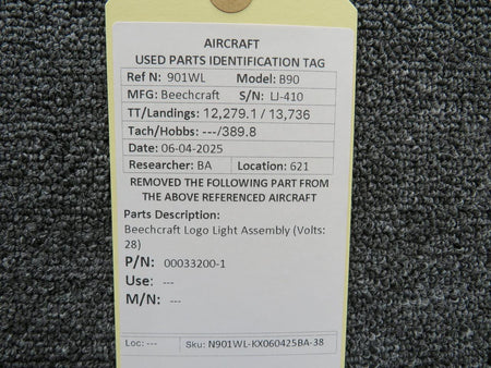 Beechcraft Parts 00033200-1 Beechcraft Logo Light Assembly (Volts: 28)