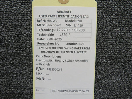 Electroswitch MS25002-3 Electroswitch Rotary Switch Assembly with Knob