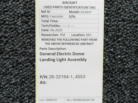 General Electric 26-32164-1, 4553 Fairchild SA26AT General Electric Dome Landing Light Assembly