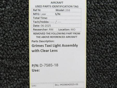 Grimes D-7585-18 Lear 25B Grimes Taxi Light Assembly with Clear Lens