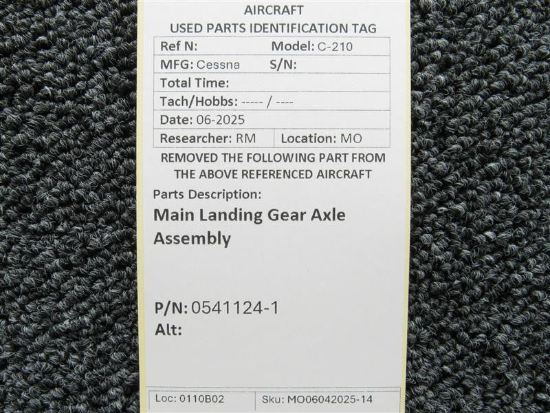 Cessna Aircraft Parts 0541124-1 Cessna C-210 Main Landing Gear Axle Assembly