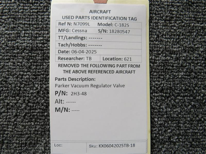 Parker 2H3-48 Parker Vacuum Regulator Valve with Fitting