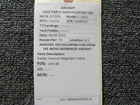 Parker 2H3-48 Parker Vacuum Regulator Valve with Fitting