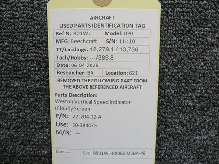 Weston 22-204-02-A (Alt: 50-384073) Weston Vertical Speed Indicator (Cloudy Screen)