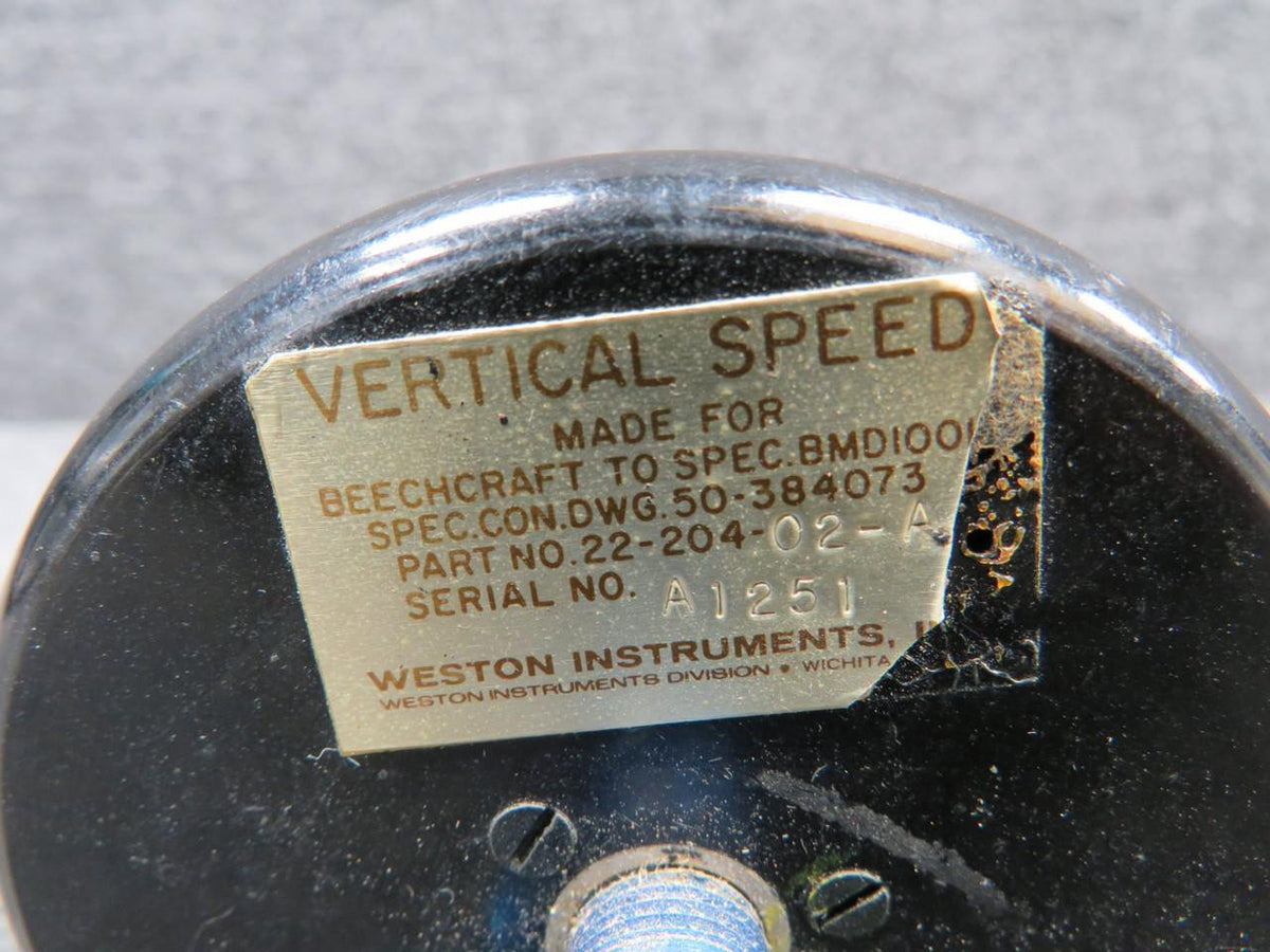Weston 22-204-02-A (Alt: 50-384073) Weston Vertical Speed Indicator (Cloudy Screen)