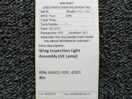 General Electric 44402-000, 4593 Piper PA31-350 General Electric Wing Inspection Light Assembly