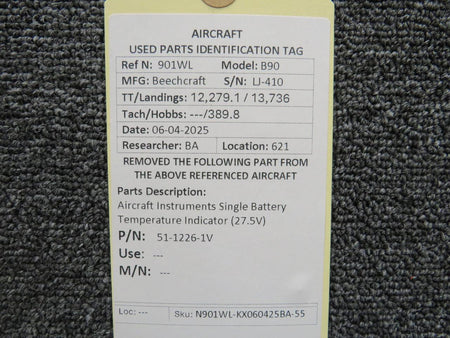 aircraft instruments 51-1226-1V Aircraft Instruments Single Battery Temperature Indicator (27.5V)