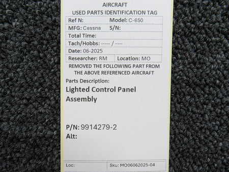 Cessna Aircraft Parts 9914279-2 Cessna C-650 Lighted Control Panel Assembly