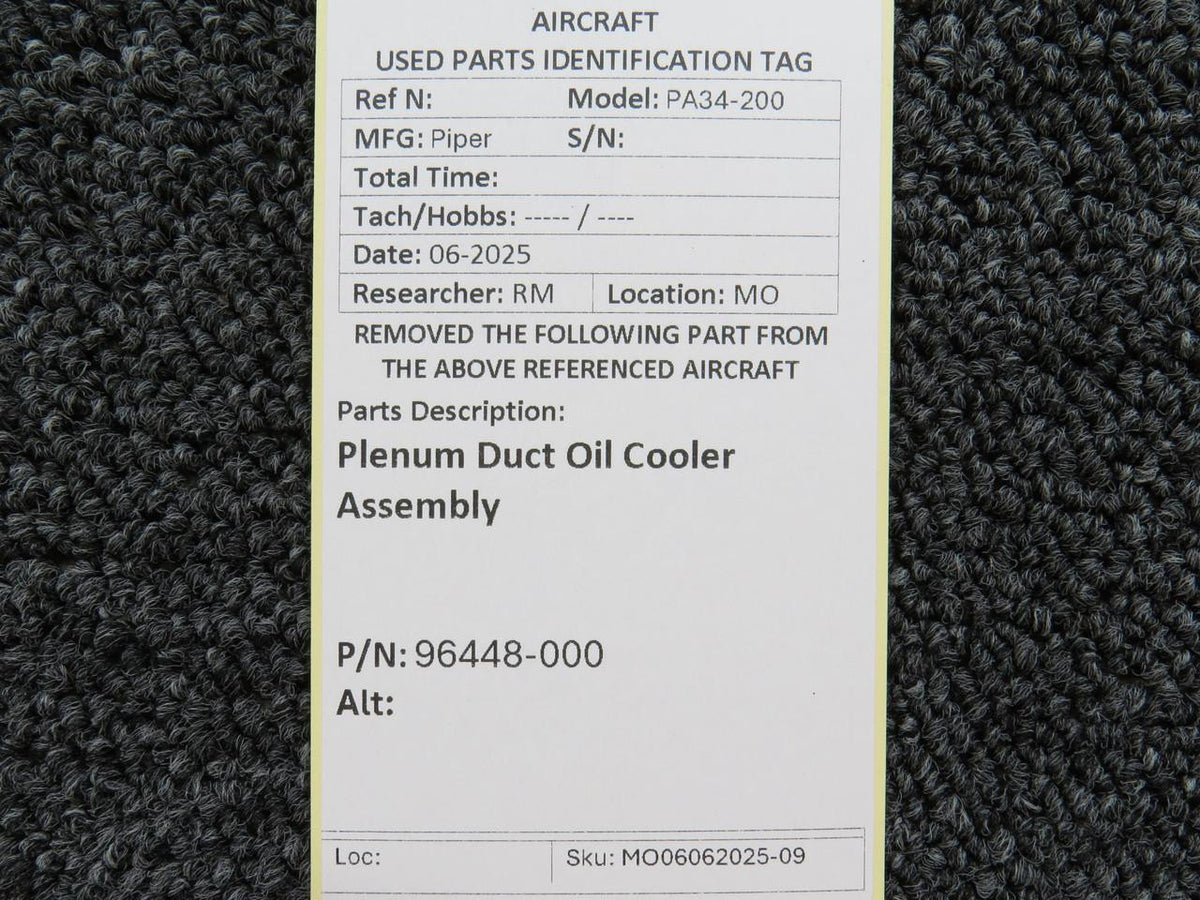 Piper Aircraft Parts 96448-000 Piper PA34-200 Plenum Duct Oil Cooler Assembly