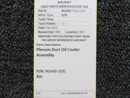 Piper Aircraft Parts 96448-000 Piper PA34-200 Plenum Duct Oil Cooler Assembly