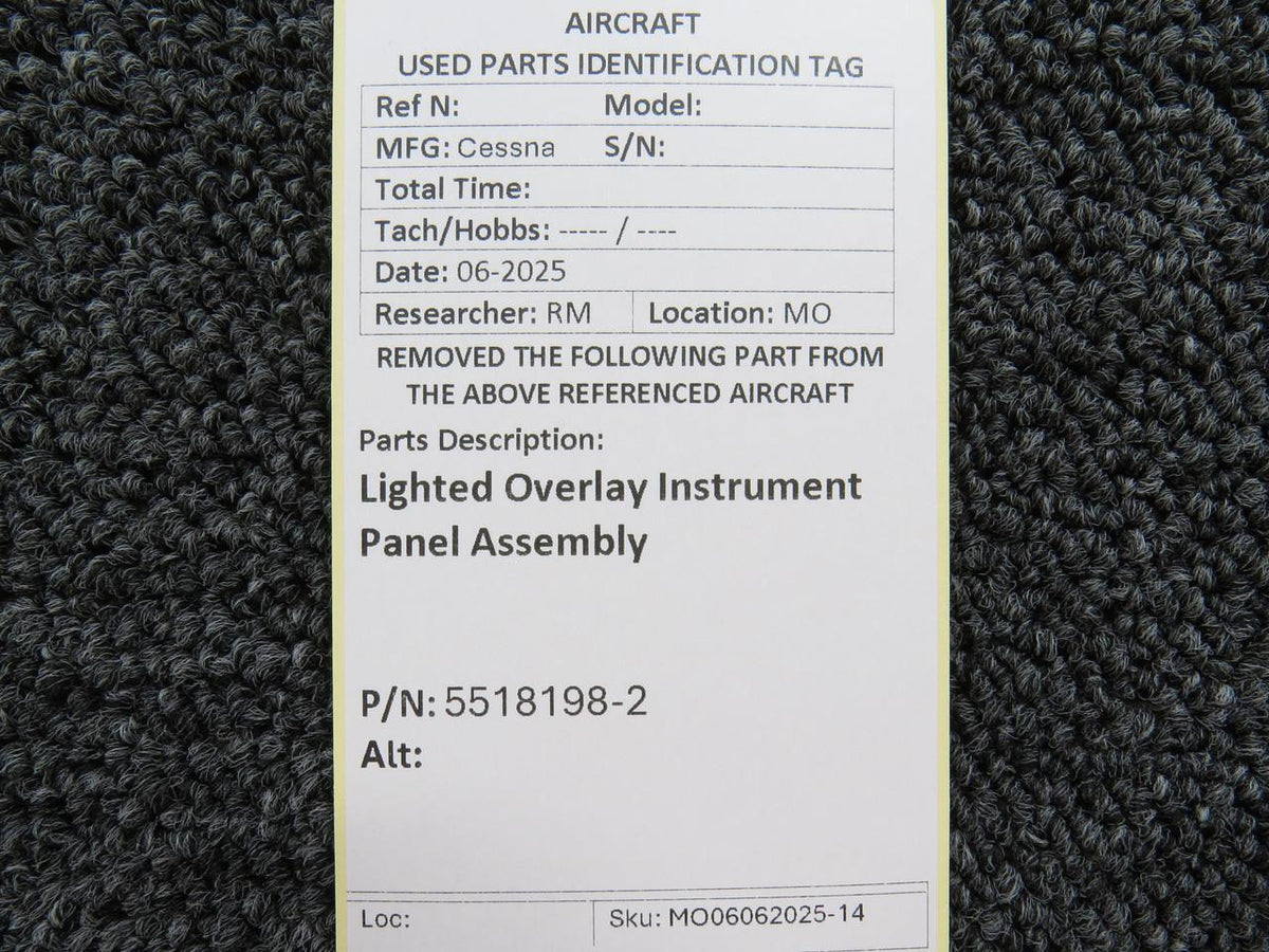 Cessna Aircraft Parts 5518198-2 Cessna Lighted Overlay Instrument Panel Assembly