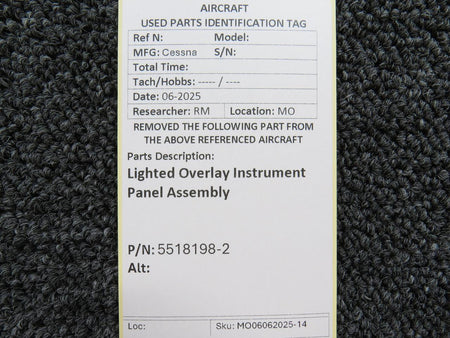 Cessna Aircraft Parts 5518198-2 Cessna Lighted Overlay Instrument Panel Assembly