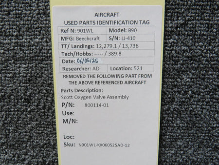 Scott Aviation 800114-01 Scott Oxygen Valve