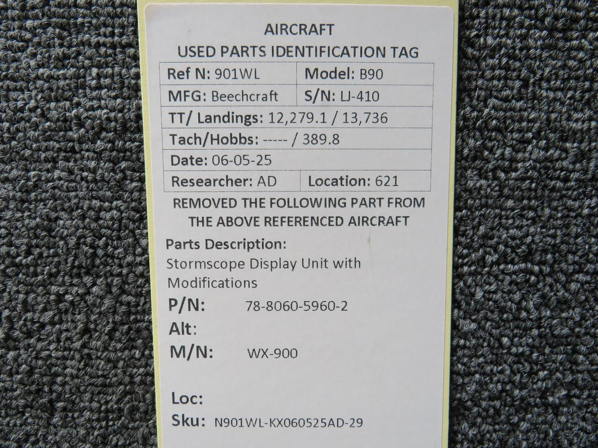 Beechcraft Parts 78-8060-5960-2 Stormscope WX-900 Display Unit with Modifications