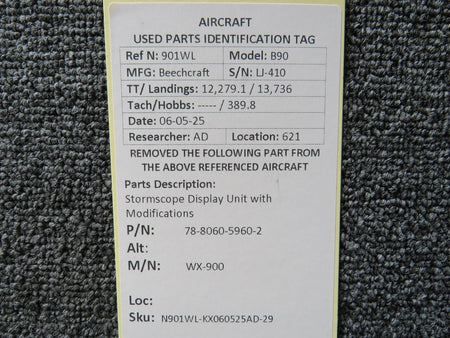Beechcraft Parts 78-8060-5960-2 Stormscope WX-900 Display Unit with Modifications