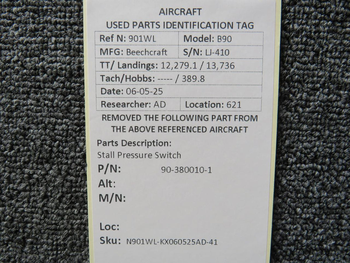 Beechcraft Parts 90-380010-1 Beechcraft King Air B90 Stall Pressure Switch