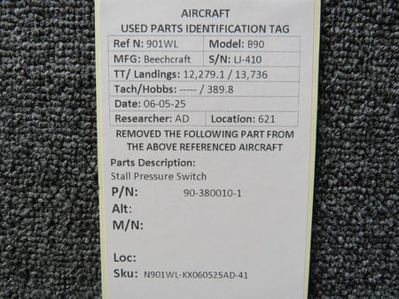 Beechcraft Parts 90-380010-1 Beechcraft King Air B90 Stall Pressure Switch