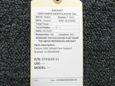 Cessna Aircraft Parts 0741610-11 Cessna 182F Wheel Pant Support Bracket LH (Modified)