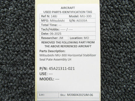 Mitsubishi 45A21311-021 Mitsubishi MU-300 Horizontal Stabilizer Seal Pate Assembly LH