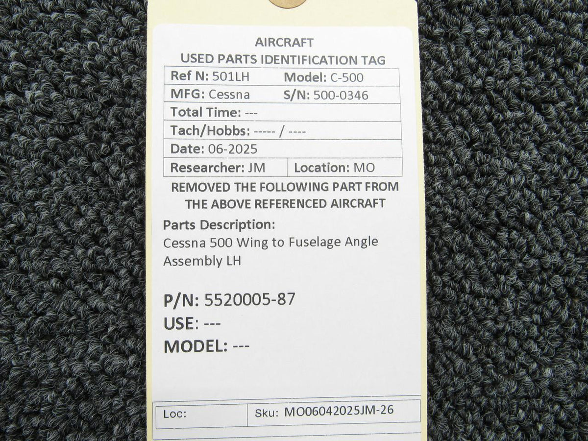 Cessna Aircraft Parts 5520005-87 Cessna 500 Wing to Fuselage Angle Assembly LH