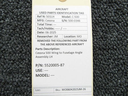 Cessna Aircraft Parts 5520005-87 Cessna 500 Wing to Fuselage Angle Assembly LH