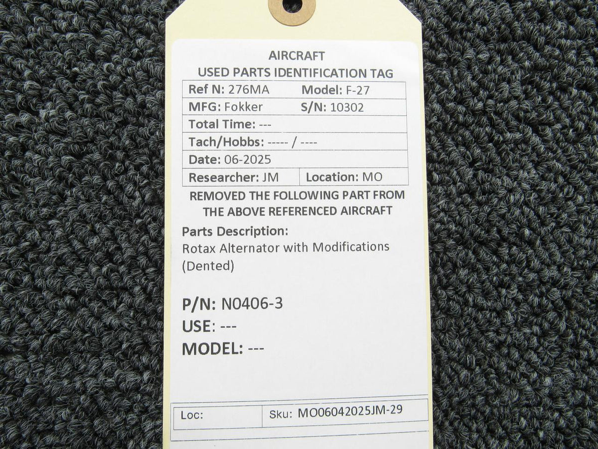 Rotax N0406-3 Rotax Alternator with Modifications (Dented)