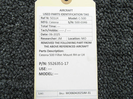 Cessna Aircraft Parts 5526351-17 Cessna 500 Filter Mount RH or LH