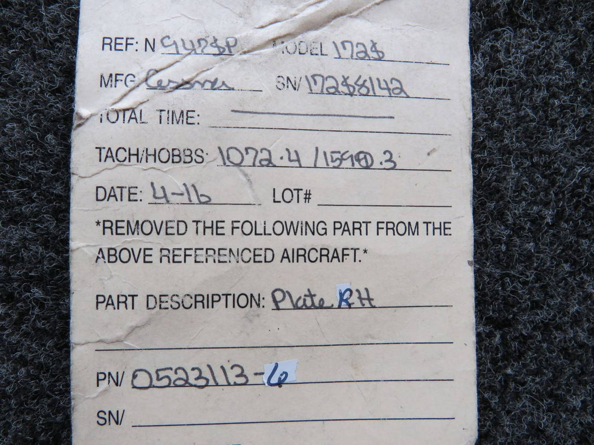 0523113-6 Cessna 172S Plate Assembly RH BAS Part Sales | Airplane Parts