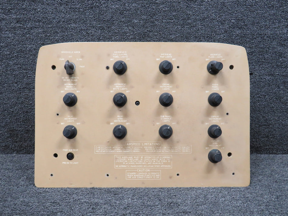50-364308-607 Beechcraft King Air B90 Overhead Light Control Panel Assembly