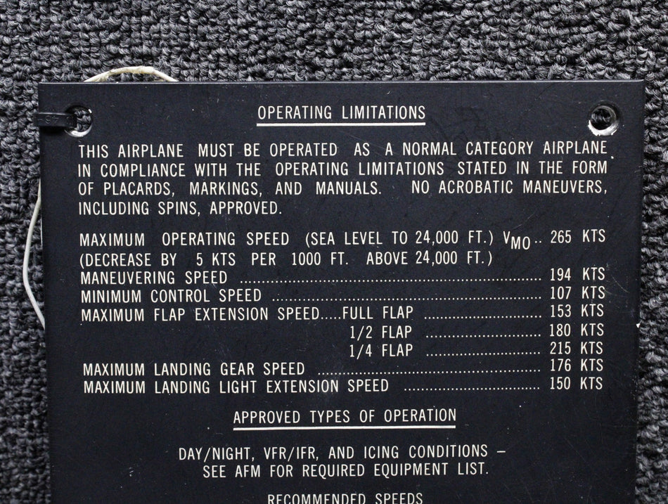 27-19038-11 Swearingen SA-226T Control Products Corp Electroluminescent Placard